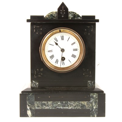 Lot 170 - Black marble and inlaid mantel clock.