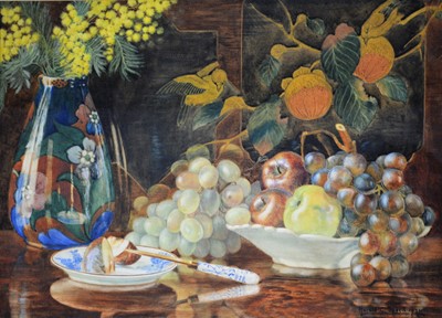 Lot 418 - Harold C Speed - Still life of fruit and a vase.