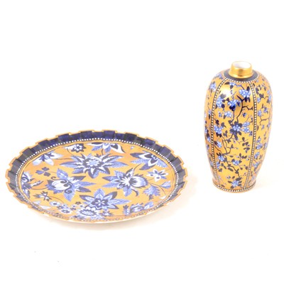 Lot 70 - Copeland blue and gilt vase and plate.