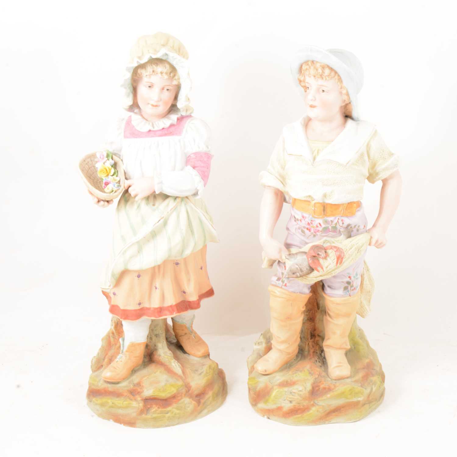 Lot 40 - Pair of large Heubach bisque porcelain figures.