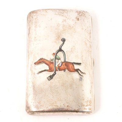 Lot 393 - Victorian silver cigarette case by George Heath, enamelled with horse and jockey