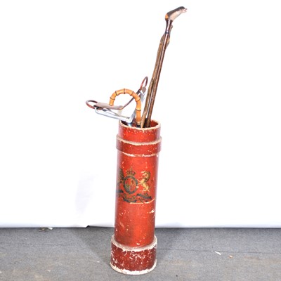 Lot 112 - Victorian painted canvas shell case, serving as a stick stand