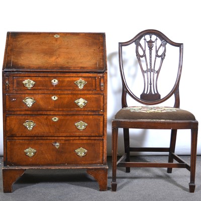 Lot 455 - George II style walnut bureau and a salon chair