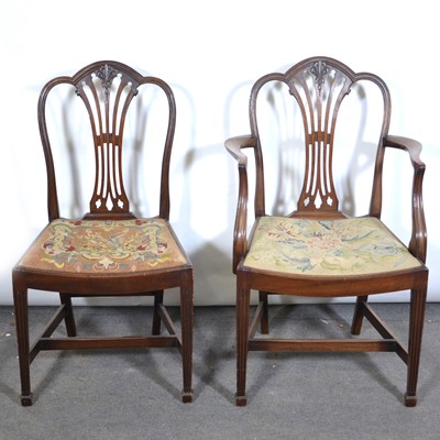 Lot 409 - Hepplewhite style mahogany elbow chair and a matching side chair.