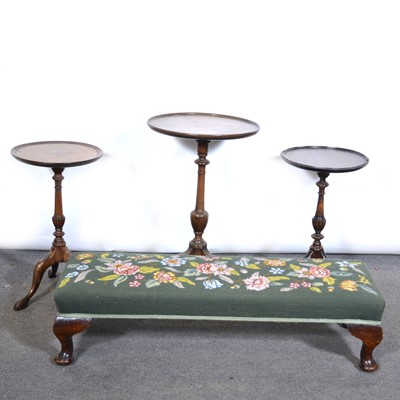 Lot 474 - Pair of mahogany wine tables, another and a long stool