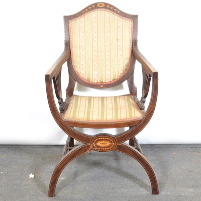 Lot 510 - Edwardian inlaid mahogany elbow chair