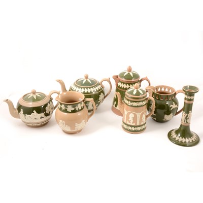 Lot 33 - A collection of Copeland green and buff glazed stoneware