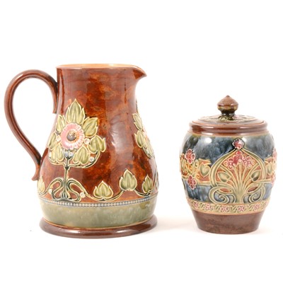 Lot 39 - Royal Doulton stoneware jug and tobacco jar.