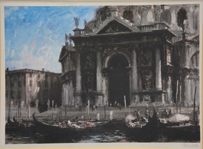 Lot 350 - After Edward Seago - Gondolas by the Salute, Venice.