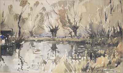 Lot 345 - Edward Wesson - Trees by a pond.