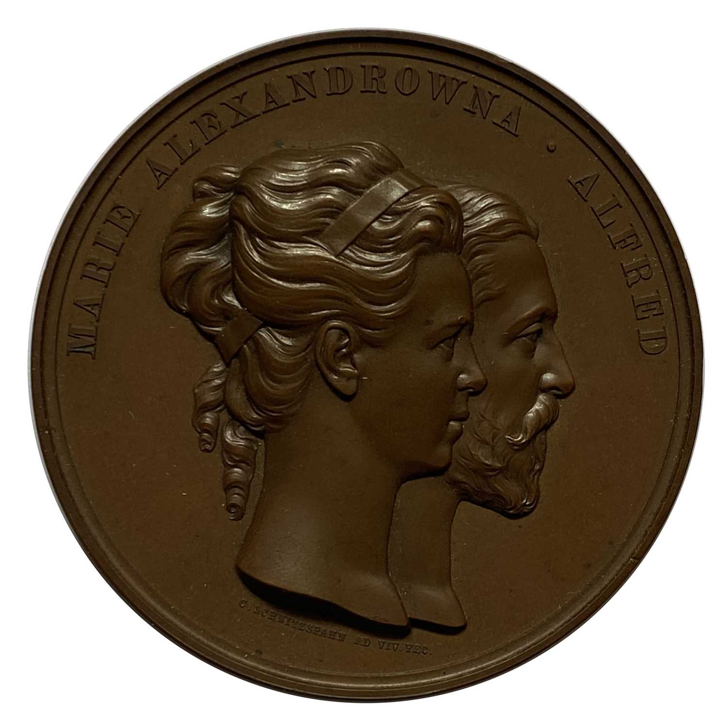 Lot 111 - Marriage of Alfred, Duke of Edinburgh, to Marie Alexandrowna of Russia, bronze medallion