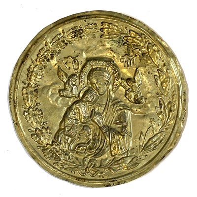 Lot 136 - Gilt metal uniface medallion, perhaps Greek or Russian