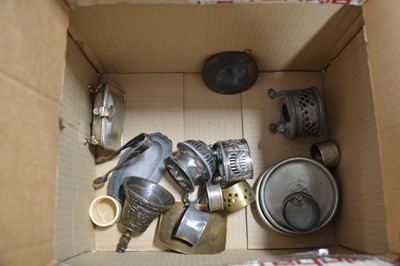 Lot 162 - Assorted metalware including pewter Arts and CRafts four-piece teaset, etc