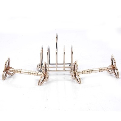 Lot 229 - Silver toast rack and a pair of knife rests