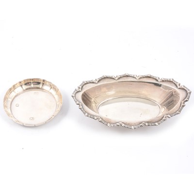 Lot 213 - Silver navette shaped dish and a small coaster