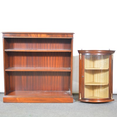 Lot 508 - Set of reproduction mahogany open bookshelves, and a corner cupboard.