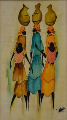 Lot 366 - African School, Three female figures, Batik