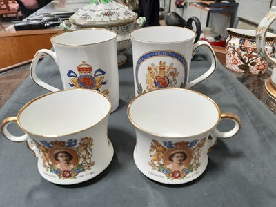 Lot 10 - Porcelain Loving cup and other porcelain and pewter wares.