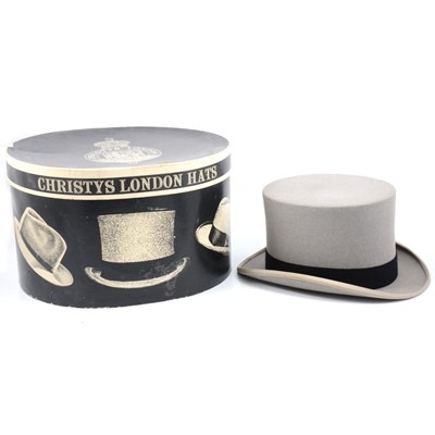 Lot 125 - A grey top hat, Christies, London, (boxed).