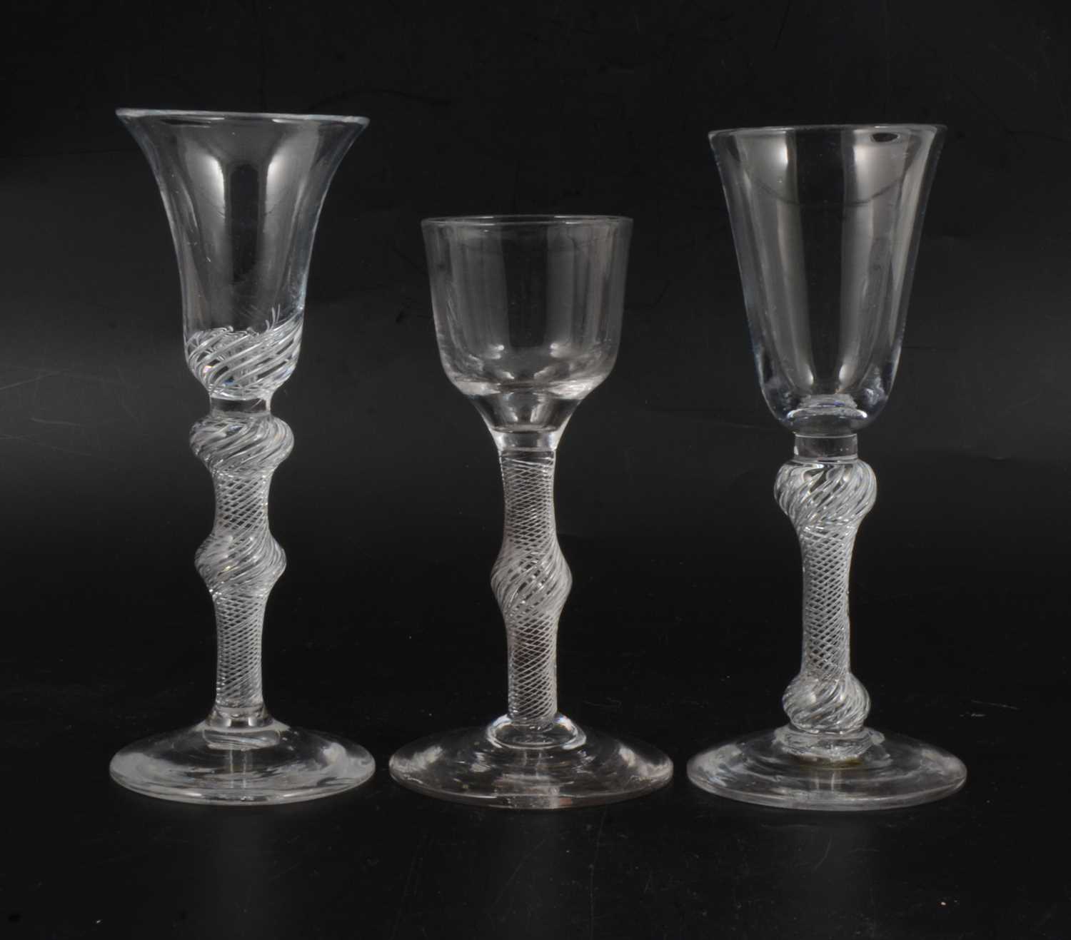 Lot 20 - 18th Century cordial glass and two wine glasses