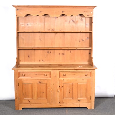 Lot 520 - Pine kitchen dresser, table and bookcase.