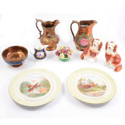Lot 55 - Victorian copper lustre jugs and pedestal bowl, and other decorative ceramics