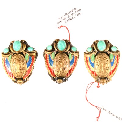 Lot 343 - Three dress clips influenced by Egyptian Revival, probably Max Neiger of Gablonz