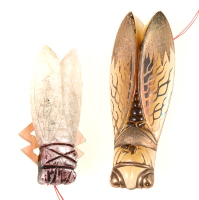 Lot 344 - Two lucite Cicada brooches, probably French.