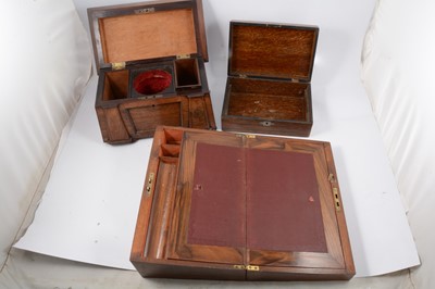 Lot 164 - Victorian walnut writing boxes, rosewood sarcophagus and other wooden boxes.