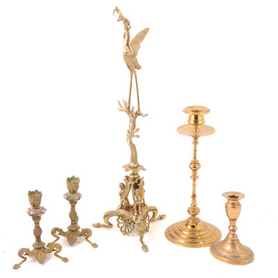 Lot 237 - Brass candlesticks and centrepiece.