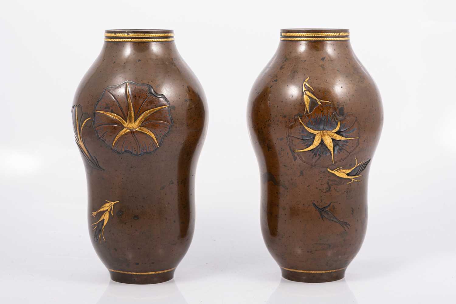 Lot 99 - Pair of Japanese bronze and gilt vases.