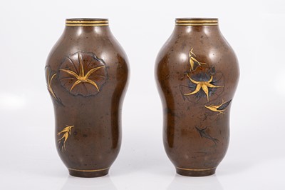 Lot 99 - Pair of Japanese bronze and gilt vases.