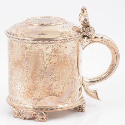 Lot 233 - Silver lidded tankard, Edward Barnard & Sons, London 1909.