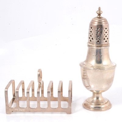 Lot 228 - Silver caster and a toast rack