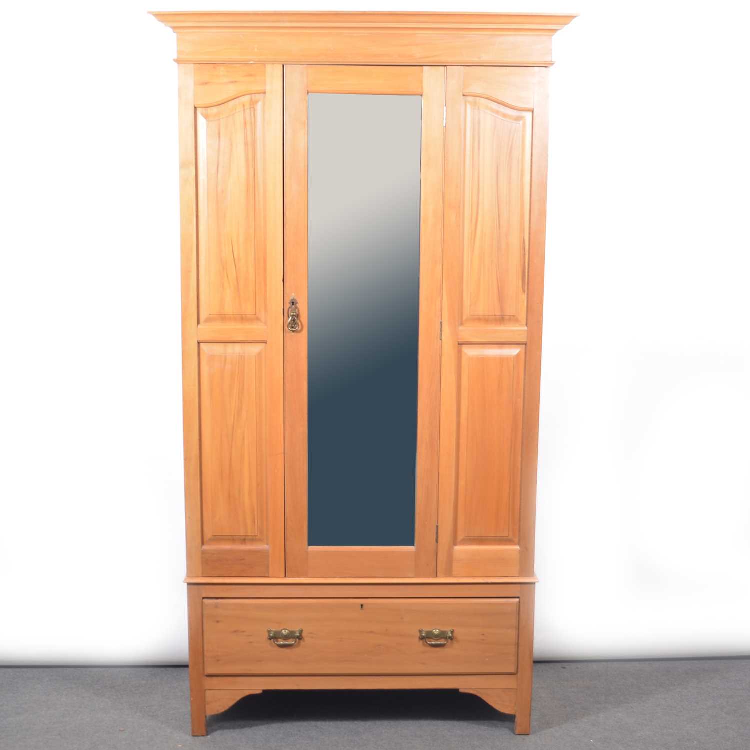 Lot 417 - Edwardian satin walnut wardrobe,.