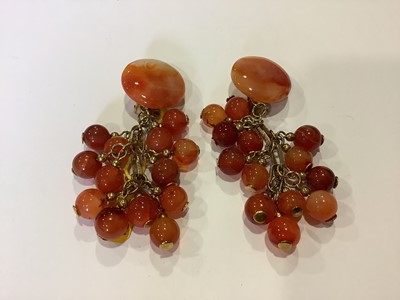 Lot 381 - Natural and simulated stone bead necklaces and bracelets, earrings, agates, turquoise, coral.