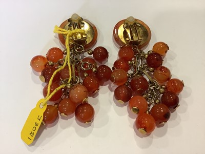 Lot 381 - Natural and simulated stone bead necklaces and bracelets, earrings, agates, turquoise, coral.