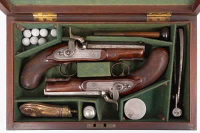 Lot 381 - Samuel Nock, A cased pair of 18-bore percussion travelling pistols, circa 1840