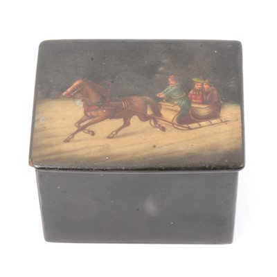Lot 110 - Russian black lacquered box, probably Fedoskino
