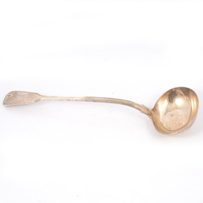 Lot 223 - William IV silver Fiddle and Thread pattern soup ladle