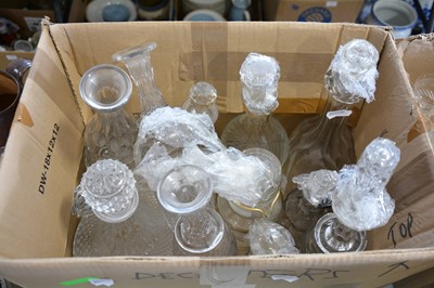 Lot 39 - Box of cut glass decanters and other glassware.