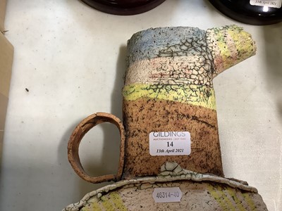 Lot 14 - Studio Pottery earthenware flask incised with lemons.