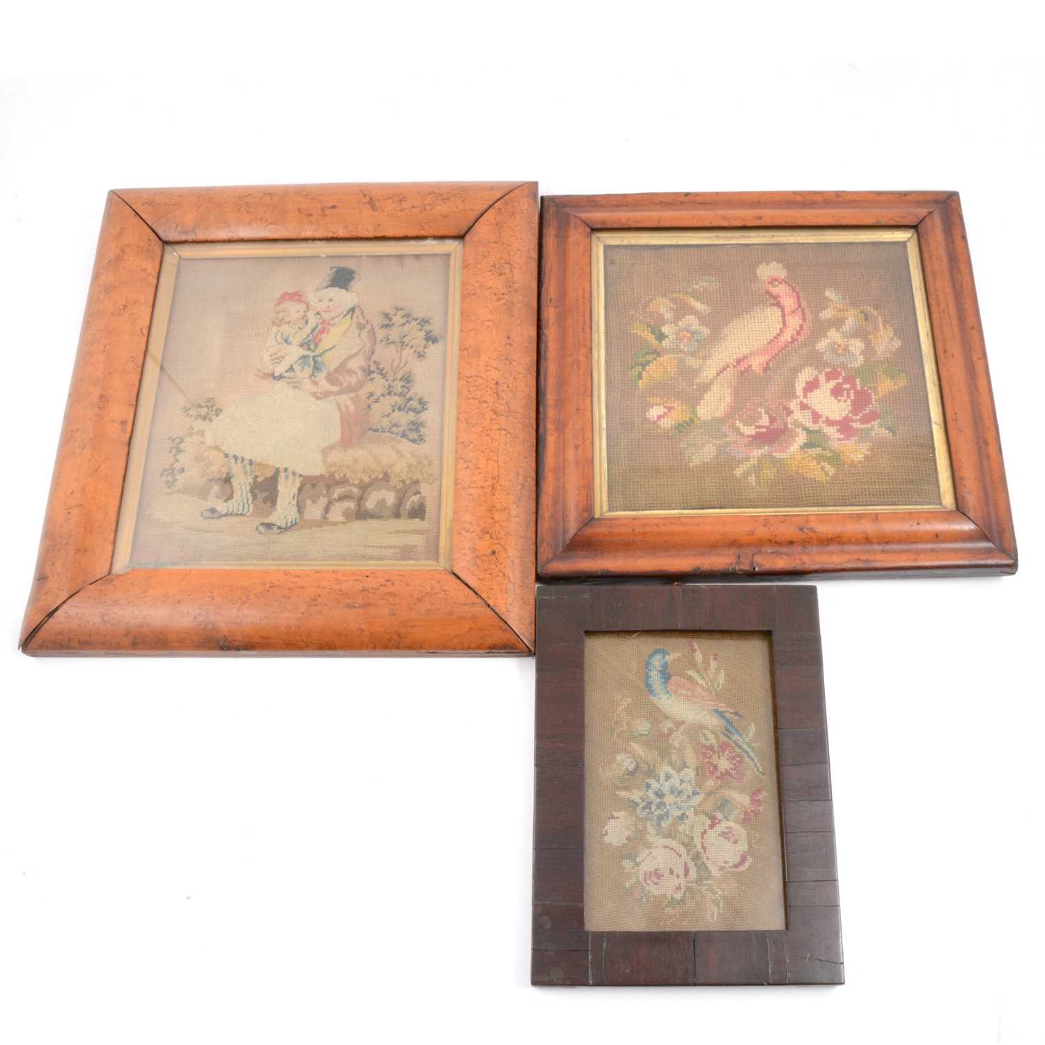 Lot 97 - Victorian sampler picture and two needlework pictures.