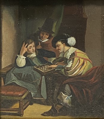 Lot 350 - Follower of David Teniers - Game of Chess, and another painting, Figures in a tavern.