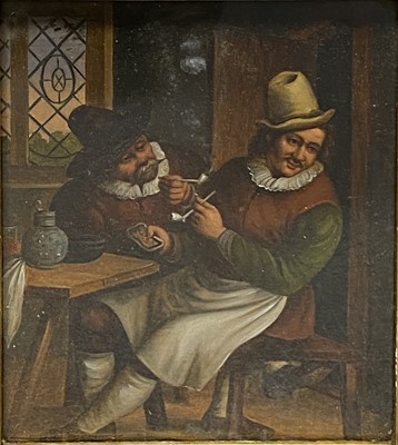 Lot 350 - Follower of David Teniers - Game of Chess, and another painting, Figures in a tavern.