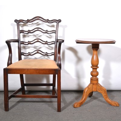 Lot 557 - Chippendale style mahogany elbow chair, plus tables and a mirror.