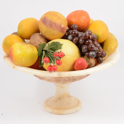 Lot 193 - Italian alabaster tazza, and an arrangement of faux fruit