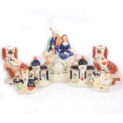 Lot 72 - Quantity of Staffordshire pottery, including Highlander Clock group.