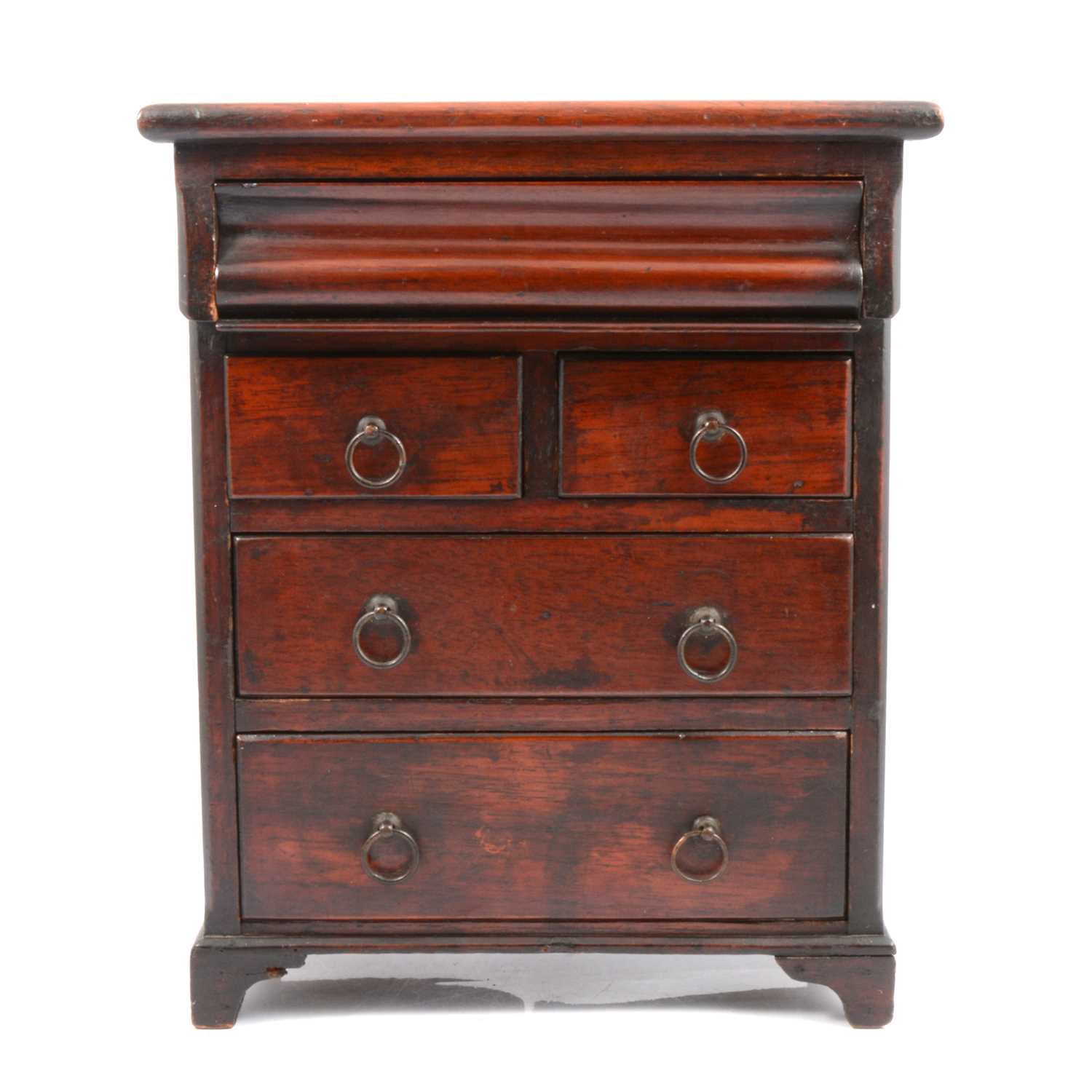 Lot 168 - Victorian mahogany and stained wood 'apprentice piece' table-top Scotch chest of drawers