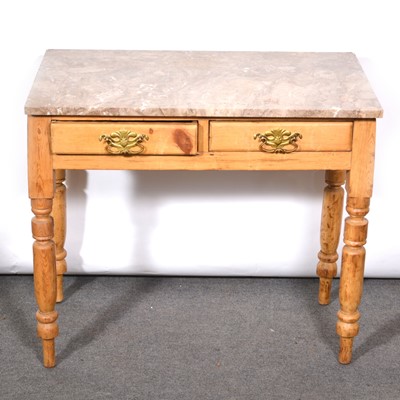 Lot 455 - Stripped pine side table, marble top